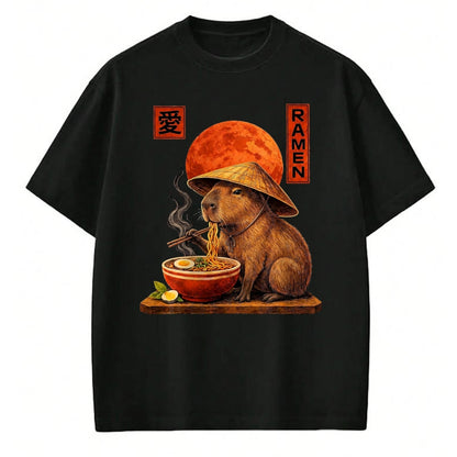 Cute Capybara Shirt, Funny Capybara Unisex T-Shirt/Hoodie/Sweatshirt HLT00 - Capybara Ramen Japanese Art Funny Anime Graphic Tee Kawaii T-Shirt, Men, Black, 3X-Large