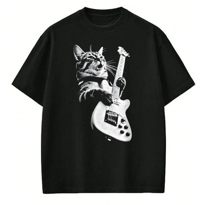 Cat Love Shirt, Funny Cat Lover Gift UnisexT-Shirt/Hoodie/Sweatshirt HLT00 - Rock Cat Playing Guitar - Funny Guitar Cat T-Shirt, Men, Heather Blue, Large