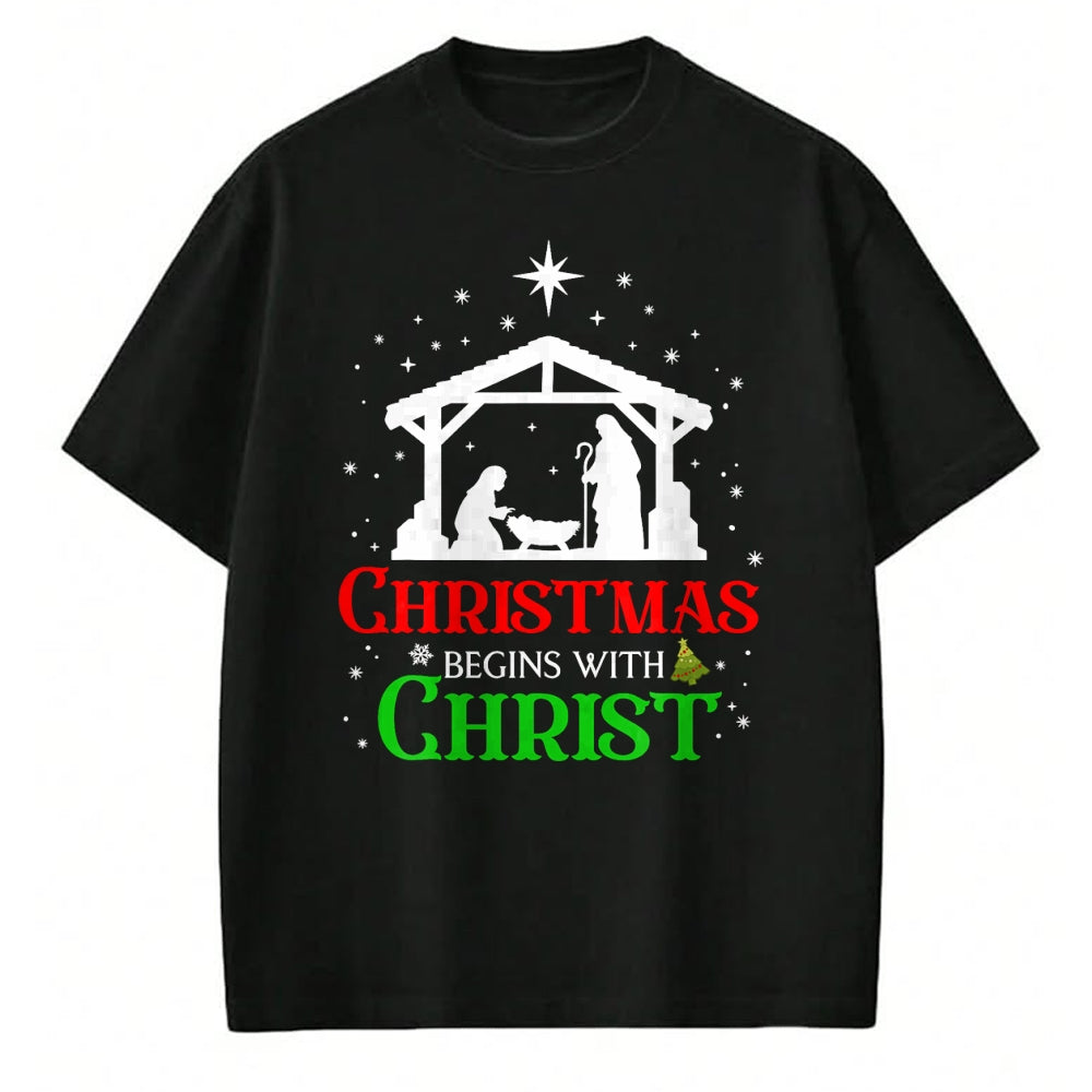Christian Tee, Christian Faith Unisex T-Shirt/Hoodie/Sweatshirt HLT00 - Christmas Begins With Christ Christian Religious Jesus Xmas T-Shirt