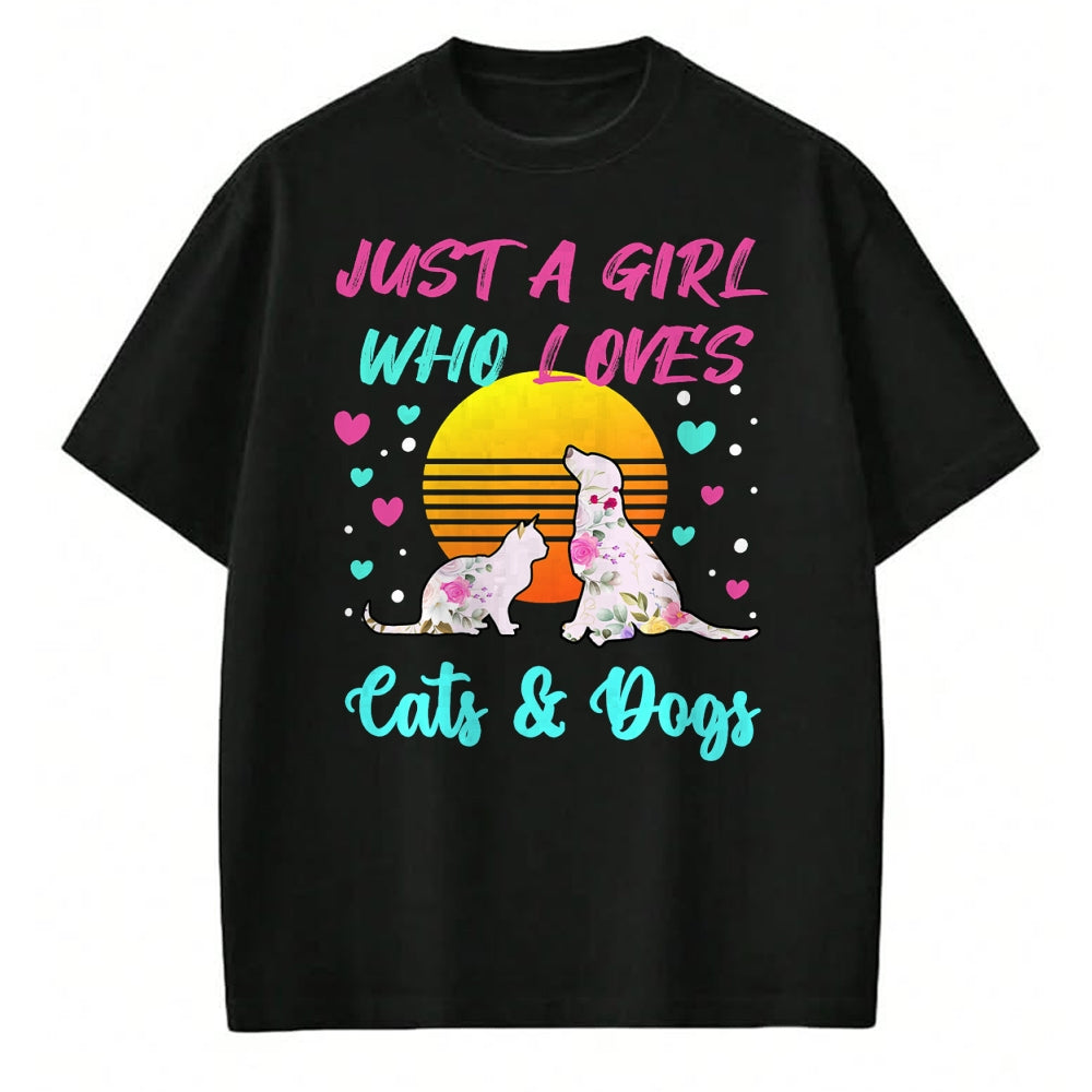 Cat Love Shirt, Funny Cat Lover Gift UnisexT-Shirt/Hoodie/Sweatshirt HLT00 - Just a Girl who Loves Cats and Dogs T-Shirt for Women T-Shirt (1)