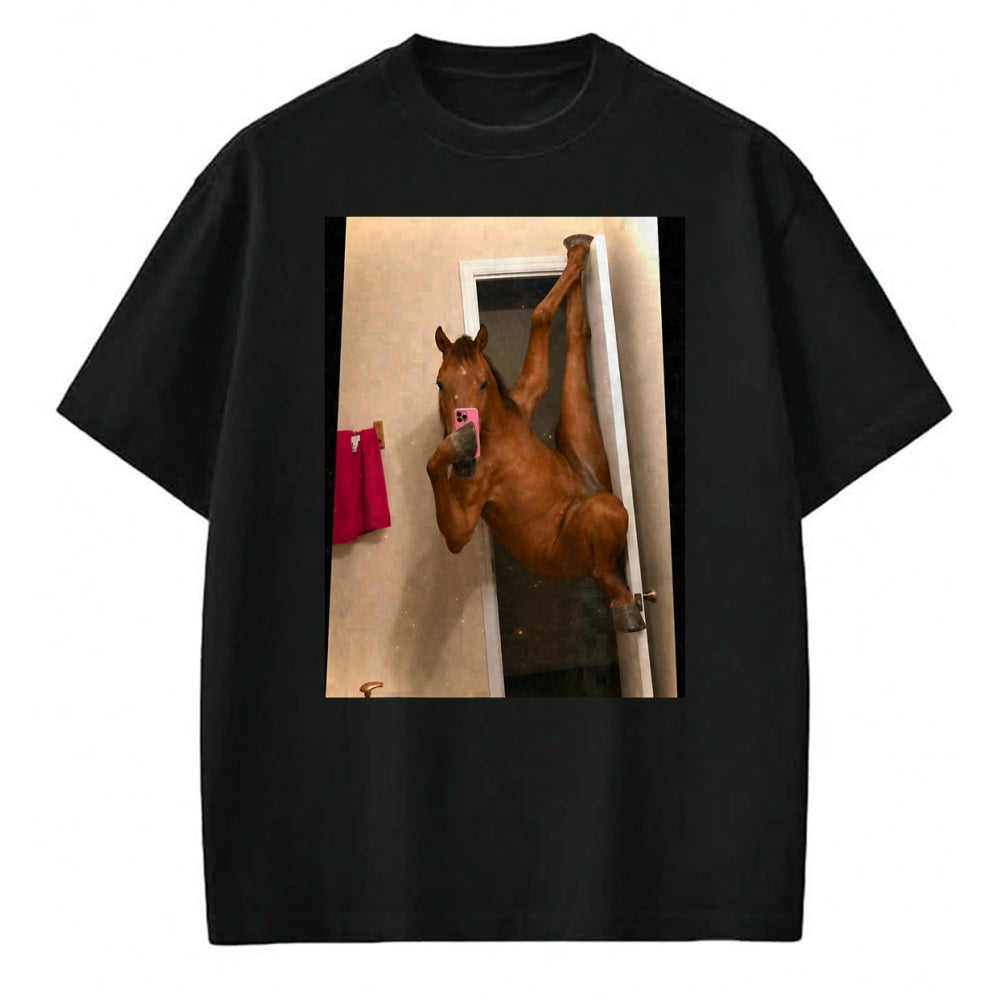 Best Horse Lover Shirt , Funny Horse UnisexT-Shirt/Hoodie/Sweatshirt HLT00 - Horse Selfie Meme Weird Door Pose T-Shirt