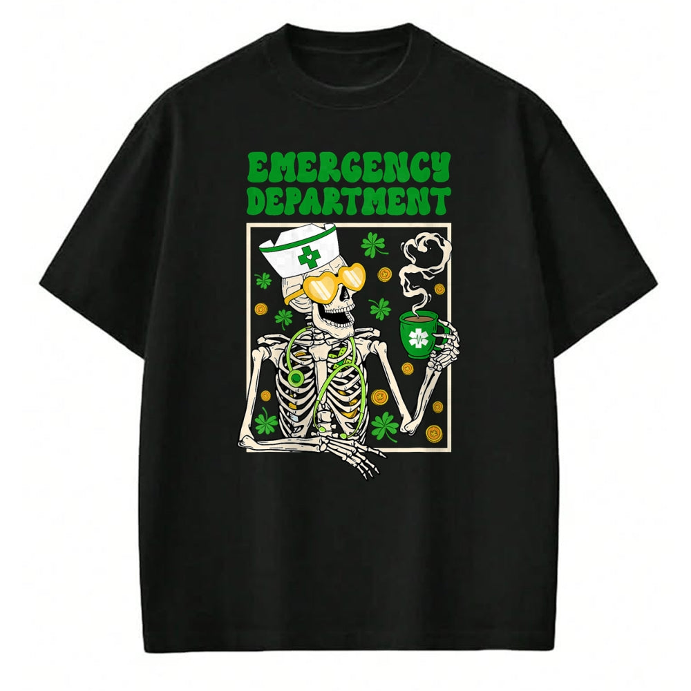 Patrick Day Shirts for Family, Funny Patrick Day shirts, st patrick's day Unisex T-Shirt/Hoodie/Sweatshirt HLT00 - Skeleton Emergency Department Coffee ER Nurse St Patrick Day T-Shirt