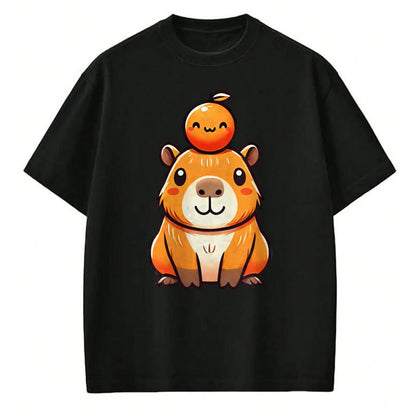 Cute Capybara Shirt, Funny Capybara Unisex T-Shirt/Hoodie/Sweatshirt HLT00 - Kawaii Capybara Orange Long Sleeve T-Shirt