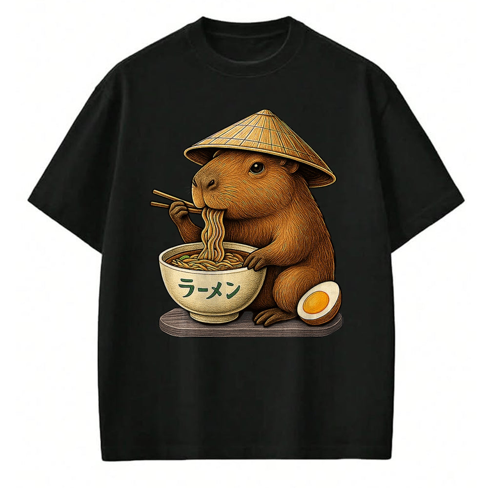 Cute Capybara Shirt, Funny Capybara Unisex T-Shirt/Hoodie/Sweatshirt HLT00 - Capybara Eating Japanese Ramen Kawaii Anime tee Funny Kids T-Shirt