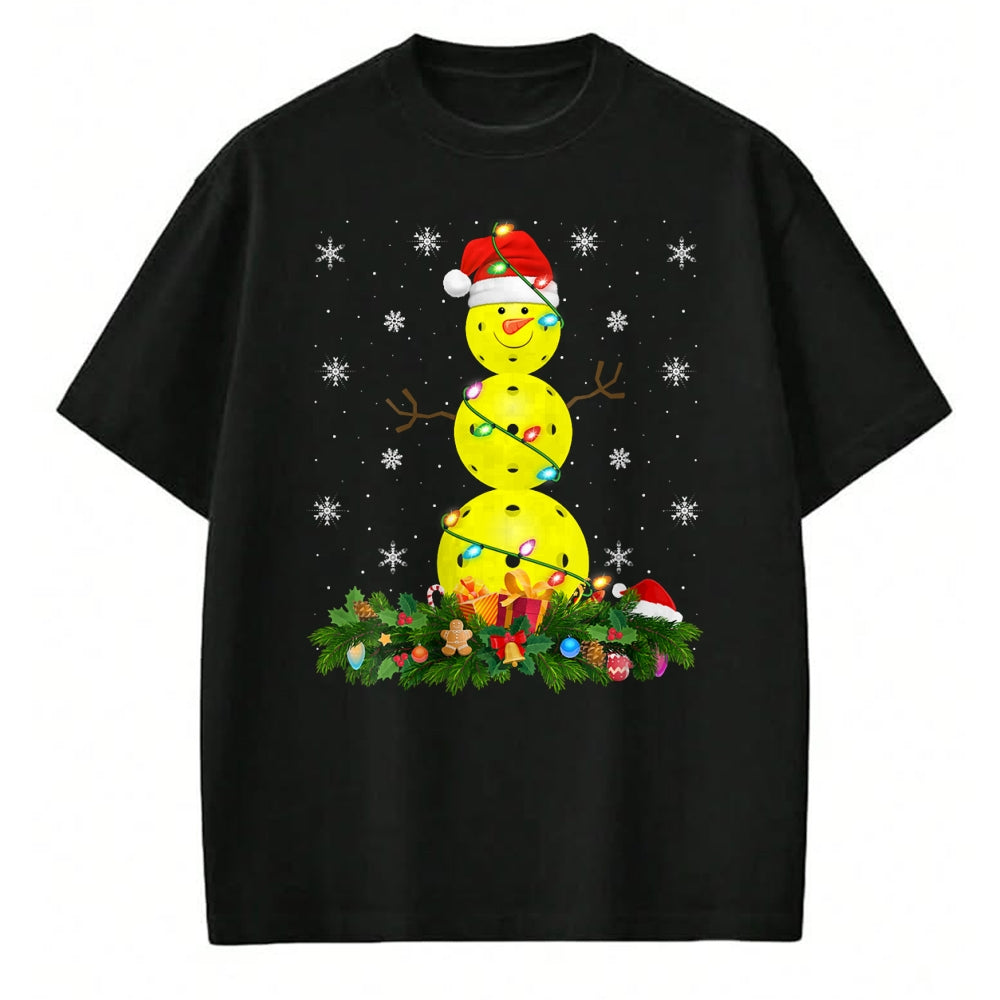 Funny Pickleball Shirt, Pickleball Lover Unisex T-Shirt/Hoodie/Sweatshirt HLT00 - Womens Pickleball Snowman Xmas Lighting Santa Pickleball Christmas V-Neck T-Shirt