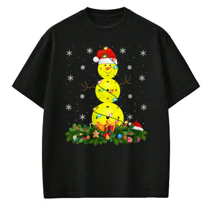 Funny Pickleball Shirt, Pickleball Lover Unisex T-Shirt/Hoodie/Sweatshirt HLT00 - Womens Pickleball Snowman Xmas Lighting Santa Pickleball Christmas V-Neck T-Shirt
