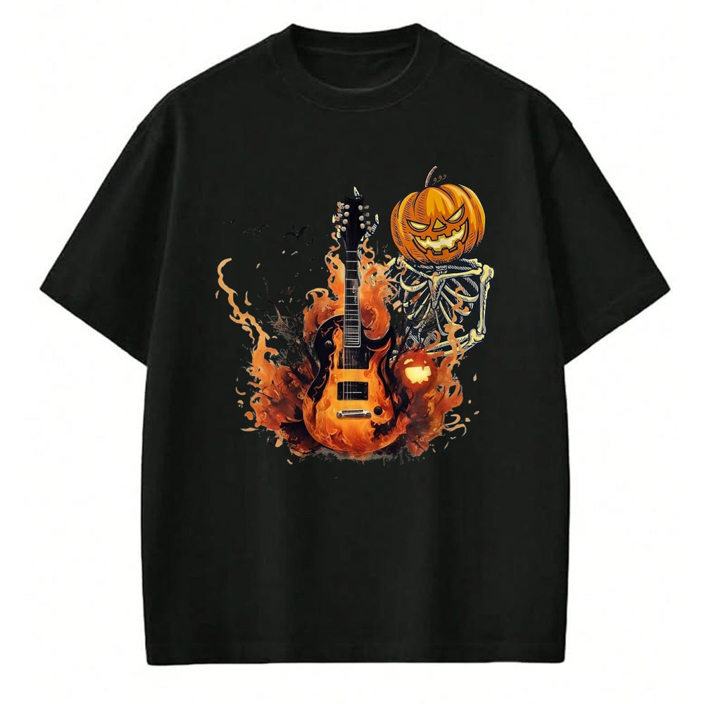 Guitar Lover Shirt, Funny Guitar UnisexT-Shirt/Hoodie/Sweatshirt HLT00 - Funny Halloween Skeleton Rocker with Guitar Rock_n Roll Band T-Shirt, Men, Black, Large