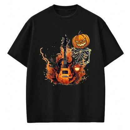 Guitar Lover Shirt, Funny Guitar UnisexT-Shirt/Hoodie/Sweatshirt HLT00 - Funny Halloween Skeleton Rocker with Guitar Rock_n Roll Band T-Shirt, Men, Black, Large