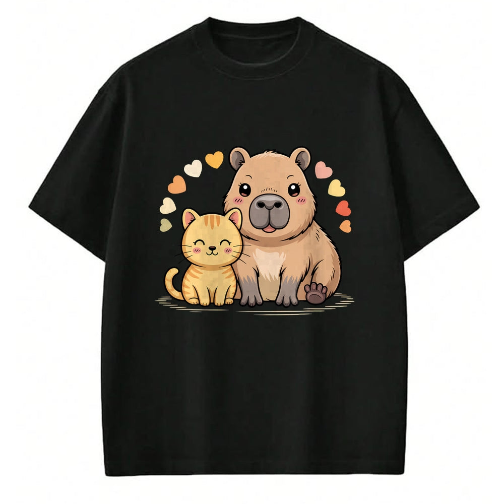 Cute Capybara Shirt, Funny Capybara Unisex T-Shirt/Hoodie/Sweatshirt HLT00 - Cute Cat and Capybara Friends Funny Pet Lovers Casual Wear T-Shirt