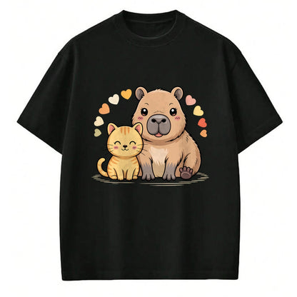 Cute Capybara Shirt, Funny Capybara Unisex T-Shirt/Hoodie/Sweatshirt HLT00 - Cute Cat and Capybara Friends Funny Pet Lovers Casual Wear T-Shirt