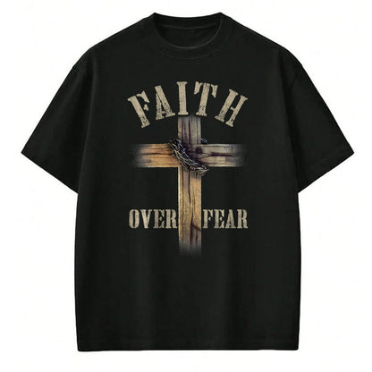 Christian Tee, Christian Faith Unisex T-Shirt/Hoodie/Sweatshirt HLT00 - Faith Over Fear American Christian Cross God Jesus (on back) T-Shirt