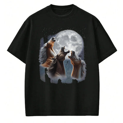 Best Horse Lover Shirt , Funny Horse UnisexT-Shirt/Hoodie/Sweatshirt HLT00 -  3 Horses Howling At The Moon Funny Horse Lover Equestrian T-Shirt, Men, Black, 3X-Large