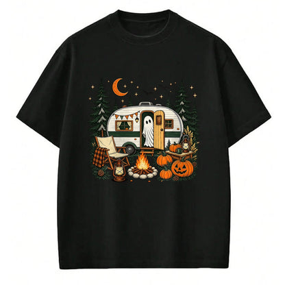Funny Camping Shirt, Gift For Camping Lover Unisex T-Shirt/Hoodie/Sweatshirt HLT00 - Halloween Ghost Fall RV Camping Autumn Moon Night Funny T-Shirt