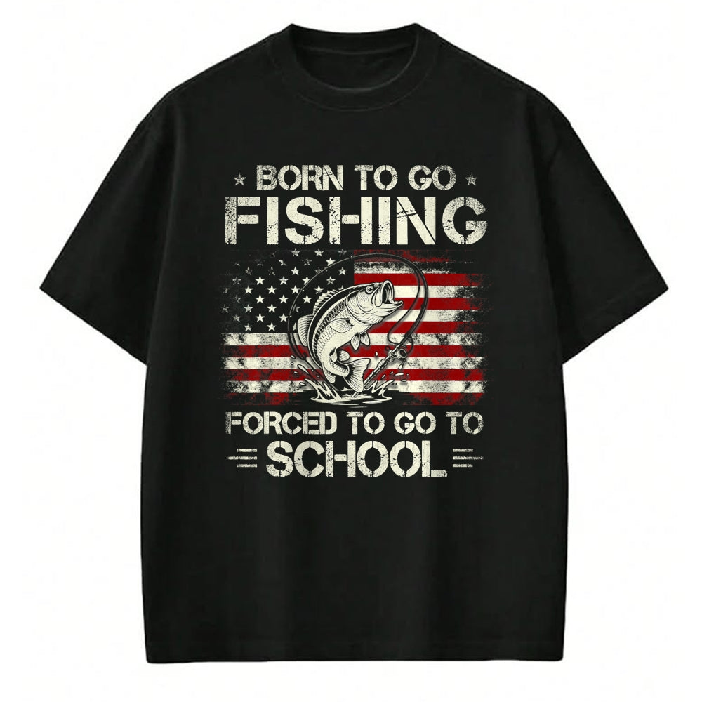 Funny Fishing Shirt, Gift For Fishing Lover Unisex T-Shirt/Hoodie/Sweatshirt HLT00 - Born to Go Fishing Forced to Go to School Bass Fishing Flag T-Shirt