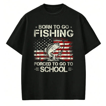 Funny Fishing Shirt, Gift For Fishing Lover Unisex T-Shirt/Hoodie/Sweatshirt HLT00 - Born to Go Fishing Forced to Go to School Bass Fishing Flag T-Shirt