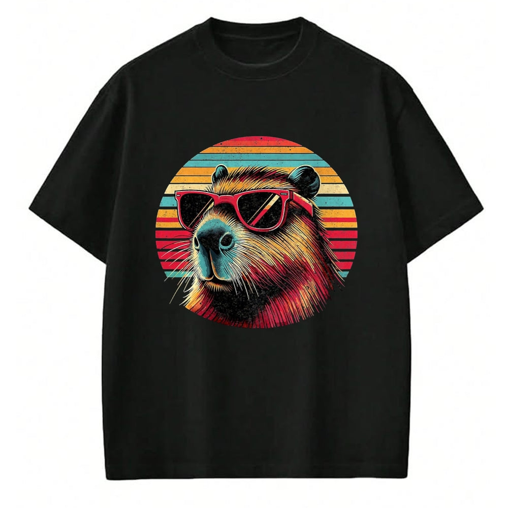 Cute Capybara Shirt, Funny Capybara Unisex T-Shirt/Hoodie/Sweatshirt HLT00 - Capybara Retro Sunglasses T-Shirt, Men, Black, 3X-Large