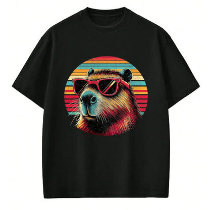 Cute Capybara Shirt, Funny Capybara Unisex T-Shirt/Hoodie/Sweatshirt HLT00 - Capybara Retro Sunglasses T-Shirt, Men, Black, 3X-Large