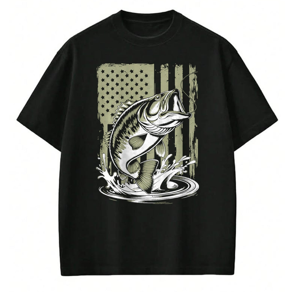 Funny Fishing Shirt, Gift For Fishing Lover Unisex T-Shirt/Hoodie/Sweatshirt HLT00 - Fishing Camo Bass Fish American Flag Men_s Graphic Fishing T-Shirt