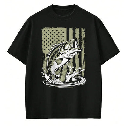 Funny Fishing Shirt, Gift For Fishing Lover Unisex T-Shirt/Hoodie/Sweatshirt HLT00 - Fishing Camo Bass Fish American Flag Men_s Graphic Fishing T-Shirt