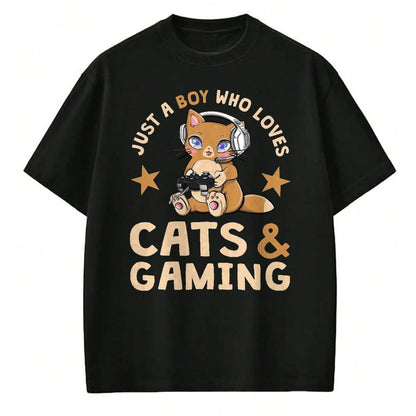 Cat Love Shirt, Funny Cat Lover Gift UnisexT-Shirt/Hoodie/Sweatshirt HLT00 - Just A Boy Who Loves Cats and Gaming Cute Gamer Cat T-Shirt, Men, Black, 3X-Large