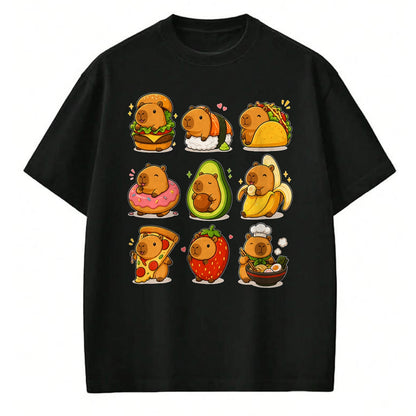 Cute Capybara Shirt, Funny Capybara UnisexT-Shirt/Hoodie/Sweatshirt HLT00 - Capybara Food Kawaii Cute Animal Foodie Funny Cartoon T-Shirt