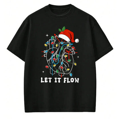 Funny Nurse Shirt, Nurse Unisex T-Shirt/Hoodie/Sweatshirt HLT00 - Funny Let It Flow Anatomy Heart Cardiac Nurse Santa Hat Xmas T-Shirt