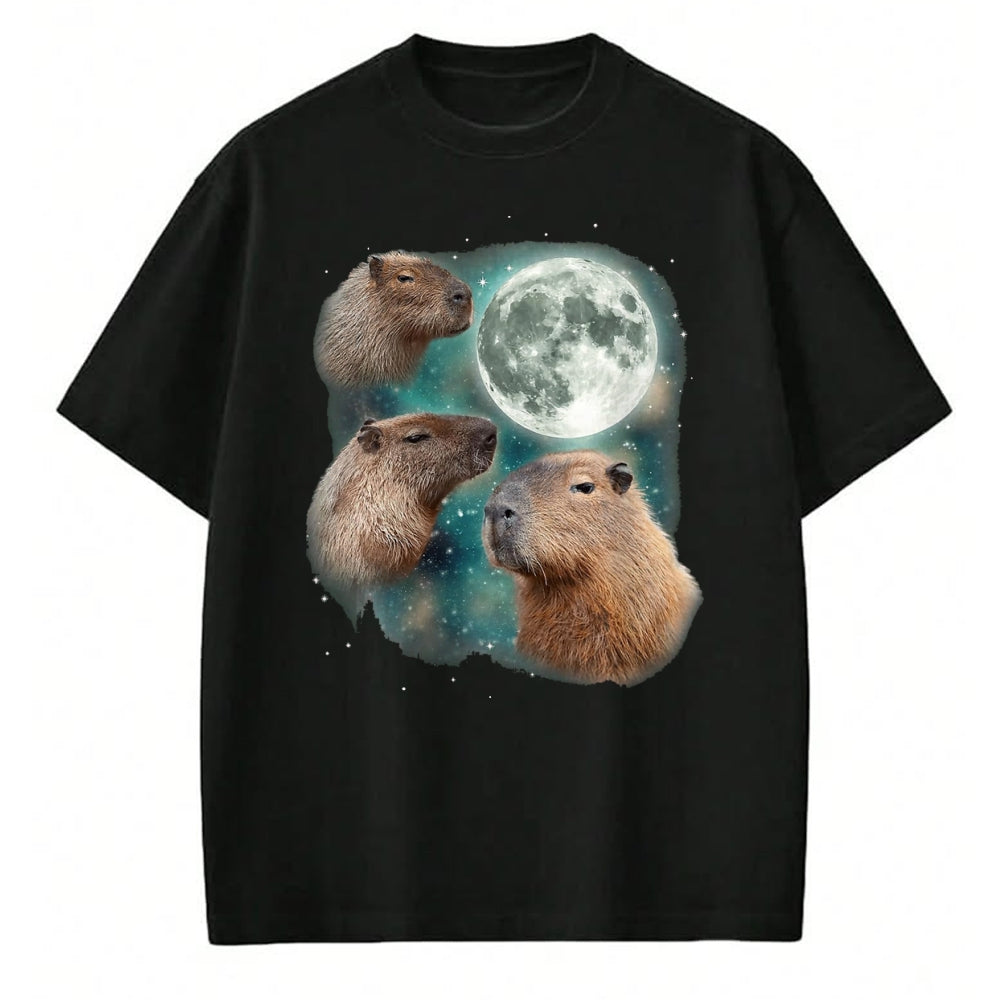 Cute Capybara Shirt, Funny Capybara UnisexT-Shirt/Hoodie/Sweatshirt HLT00 - 3 Capybara Moon Giant Rodents Weird Howling Parody T-Shirt, Men, Black, 3X-Large
