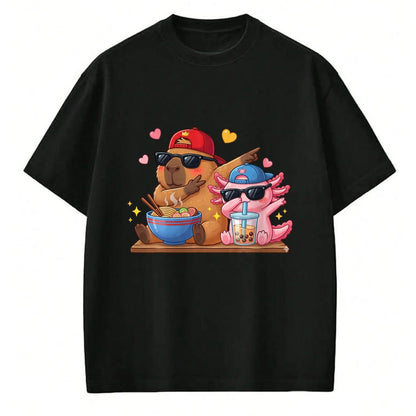 Cute Capybara Shirt, Funny Capybara Unisex T-Shirt/Hoodie/Sweatshirt HLT00 - Cute Dabbing Capybara Axolotl Boba Tea Ramen Boys Girls Kids T-Shirt