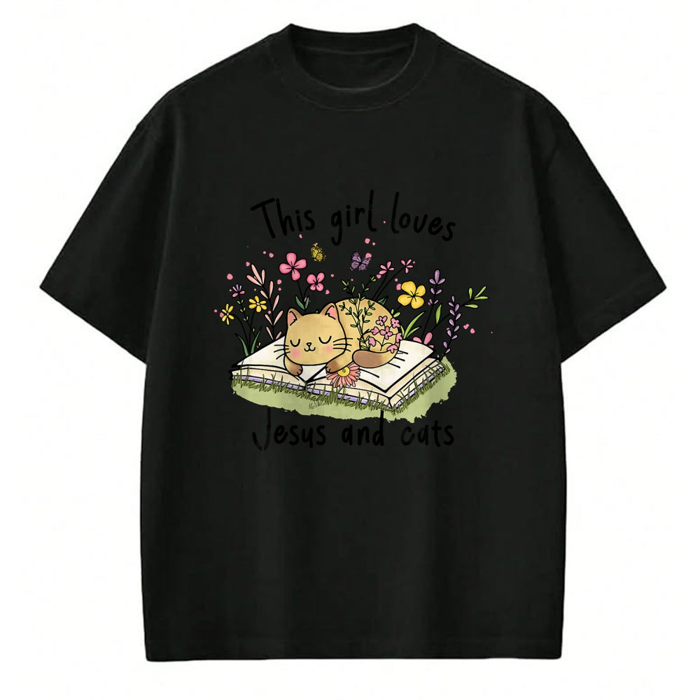Cat Love Shirt, Funny Cat Lover Gift UnisexT-Shirt/Hoodie/Sweatshirt HLT00 - This Girl Loves Jesus and Cats Cute Christian T-Shirt (1)