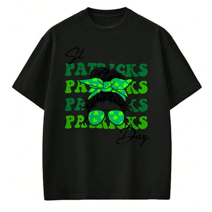 Patrick Day Shirts for Family, Funny Patrick Day shirts, st patrick's day Unisex T-Shirt/Hoodie/Sweatshirt HLT00 - Happy St Patrick Day Funny Messy Bun Glasses Women T-Shirt