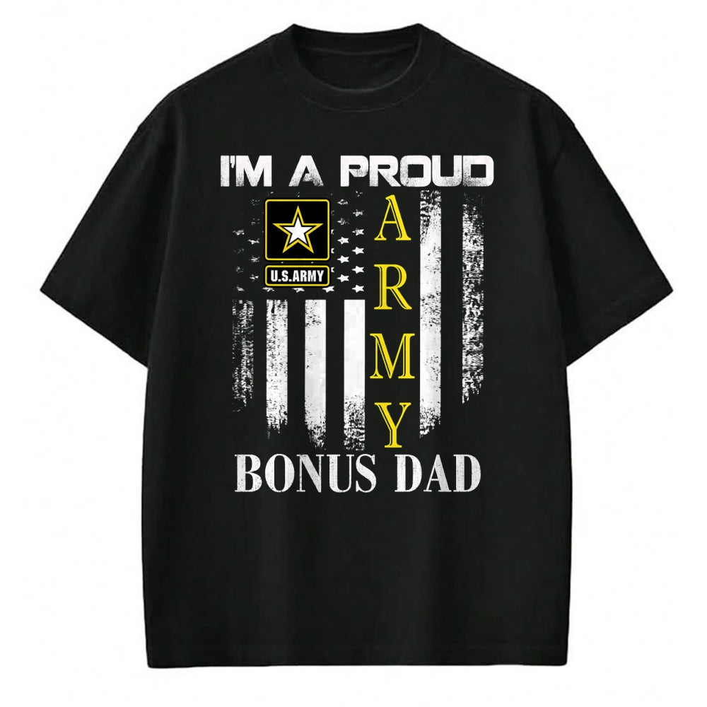 Gift for Dad Shirt, Funny Dad Unisex T-Shirt/Hoodie/Sweatshirt HLT00 – Vintage I_m A Proud Army Bonus Dad With American Flag Gift T-Shirt