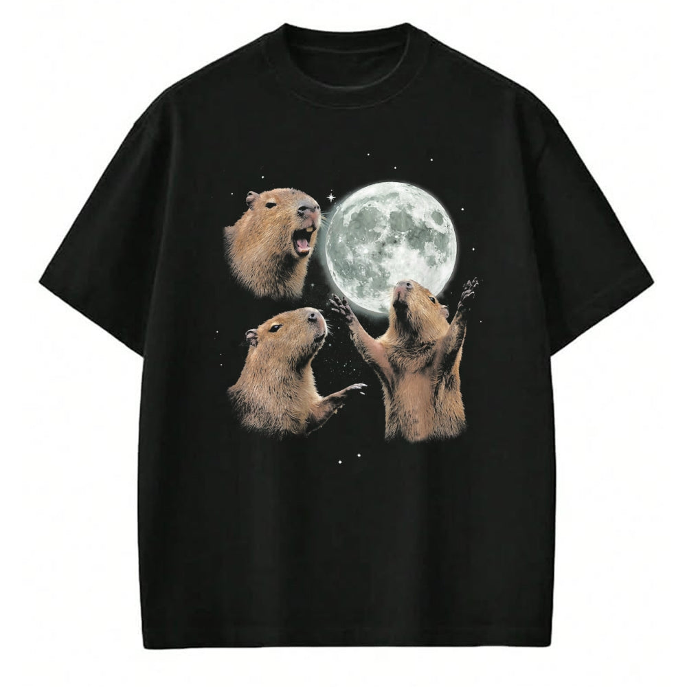Cute Capybara Shirt, Funny Capybara Unisex T-Shirt/Hoodie/Sweatshirt HLT00 - Funny Capybara Howling at Moon Vintage 90s Graphic T-Shirt