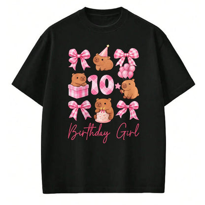 Cute Capybara Shirt, Funny Capybara Unisex T-Shirt/Hoodie/Sweatshirt HLT00 - Coquette 10th Birthday Girl Cute Capybara Bow 10 Year Old T-Shirt