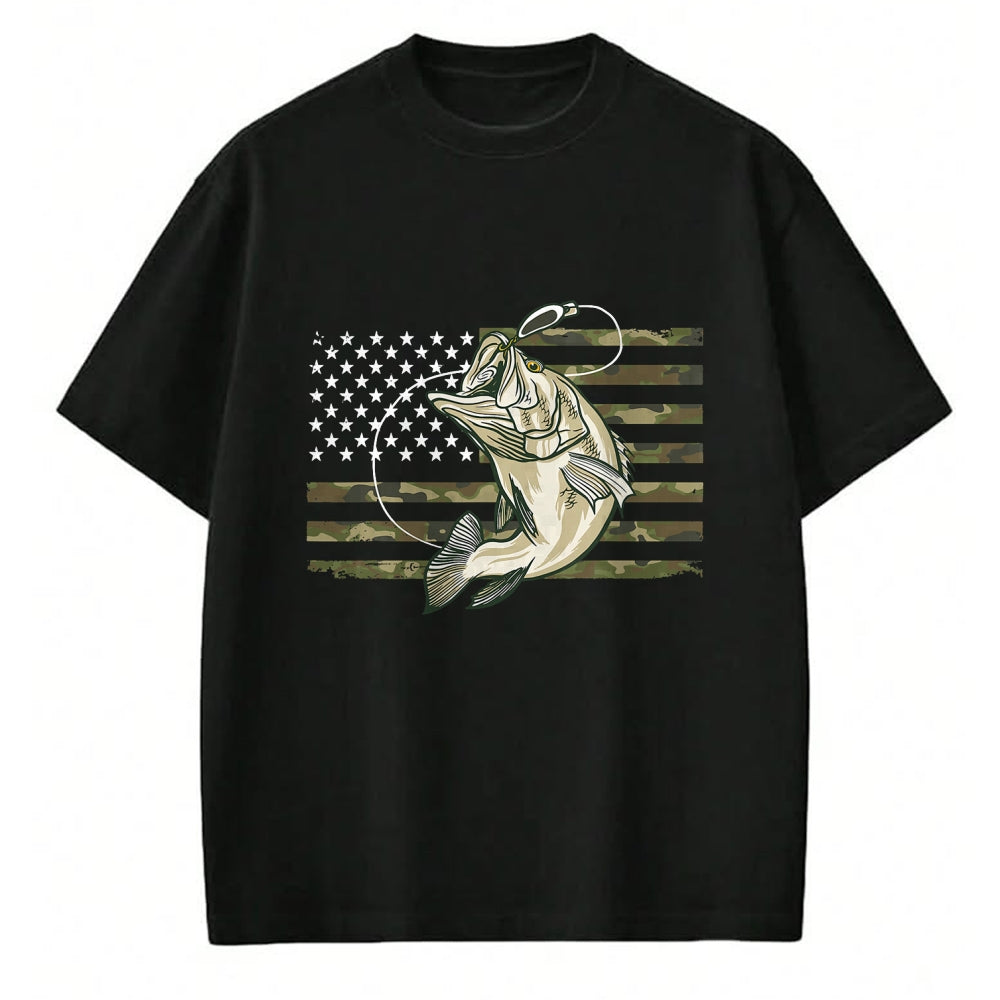 Funny Fishing Shirt, Gift For Fishing Lover Unisex T-Shirt/Hoodie/Sweatshirt HLT00 - Fishing Camouflage US American Flag Bass Fish Fisherman Camo T-Shirt