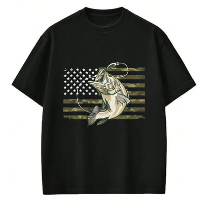 Funny Fishing Shirt, Gift For Fishing Lover Unisex T-Shirt/Hoodie/Sweatshirt HLT00 - Fishing Camouflage US American Flag Bass Fish Fisherman Camo T-Shirt