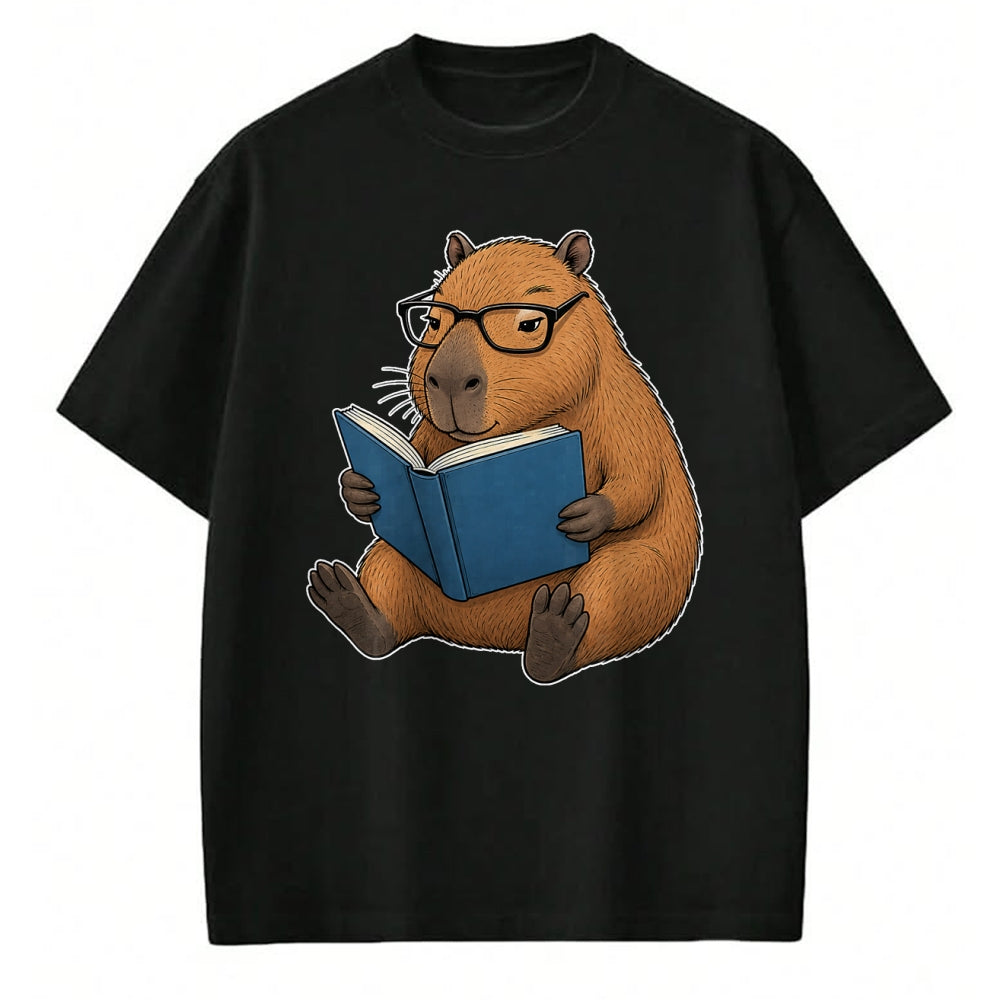 Cute Capybara Shirt, Funny Capybara UnisexT-Shirt/Hoodie/Sweatshirt HLT00 - Capybara Bookworm Reading Book Funny Graphic T-Shirt
