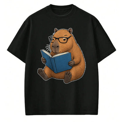 Cute Capybara Shirt, Funny Capybara UnisexT-Shirt/Hoodie/Sweatshirt HLT00 - Capybara Bookworm Reading Book Funny Graphic T-Shirt