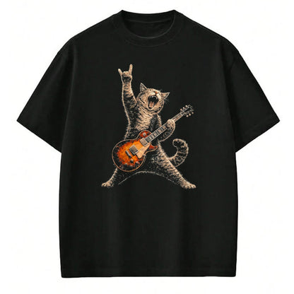 Guitar Lover Shirt, Funny Guitar UnisexT-Shirt/Hoodie/Sweatshirt HLT00 - Funny Cat Playing Guitar Shirt Cat Guitarist Rock and Roll T-Shirt, Men, Black, 3X-Large