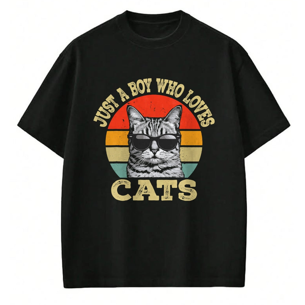 Cat Love Shirt, Funny Cat Lover Gift UnisexT-Shirt/Hoodie/Sweatshirt HLT00 - Vintage Just A Boy Who Loves Cats Boy Kid Cat Lover for Boys T-Shirt
