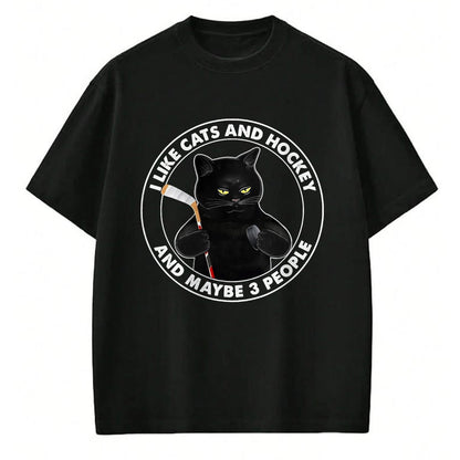 Cat Love Shirt, Funny Cat Lover Gift UnisexT-Shirt/Hoodie/Sweatshirt HLT00 - I Like Cats and Hockey and Maybe 3 People Funny Black Cats T-Shirt, Men, Black, 3X-Large