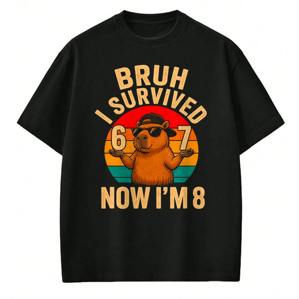 Cute Capybara Shirt, Funny Capybara UnisexT-Shirt/Hoodie/Sweatshirt HLT00 - Bruh I Survived 6 7 Now Im 8 Funny Capybara 8th Birthday Boy T-Shirt