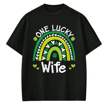 Best Wife Shirt, Wife and Husband Unisex T-Shirt/Hoodie/Sweatshirt HLT00 - Gift for wife T shirt, lucky wife   Womens One Lucky Wife Boho Rainbow St Patricks Day Shamrock V-Ne