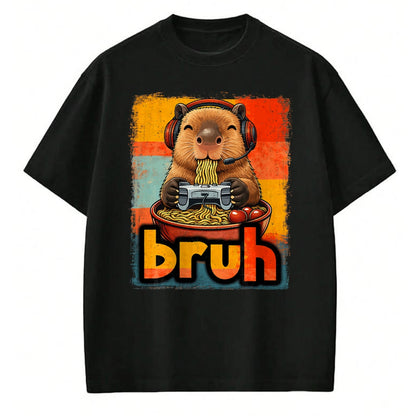 Cute Capybara Shirt, Funny Capybara UnisexT-Shirt/Hoodie/Sweatshirt HLT00 - Bruh Capybara Eat Ramen Gaming Japanese Men Boy Kid T-Shirt