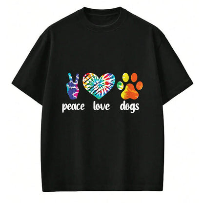 Dog Love Shirt, Dog Lover Gift T-Shirt/Hoodie/Sweatshirt HLT00 - Peace Love Dogs Paws Tie Dye Rainbow Animal Rescue Long Sleeve T-Shirt