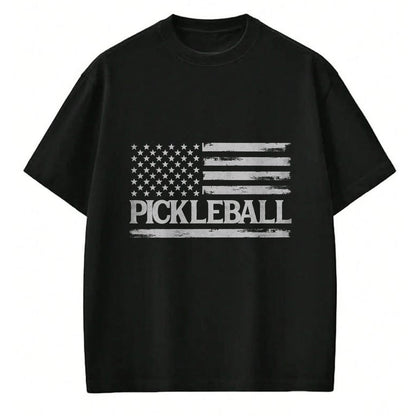 Funny Pickleball Shirt, Pickleball Lover Unisex T-Shirt/Hoodie/Sweatshirt HLT00 - Pickleball Grey Vintage USA Flag Player Coach T-Shirt