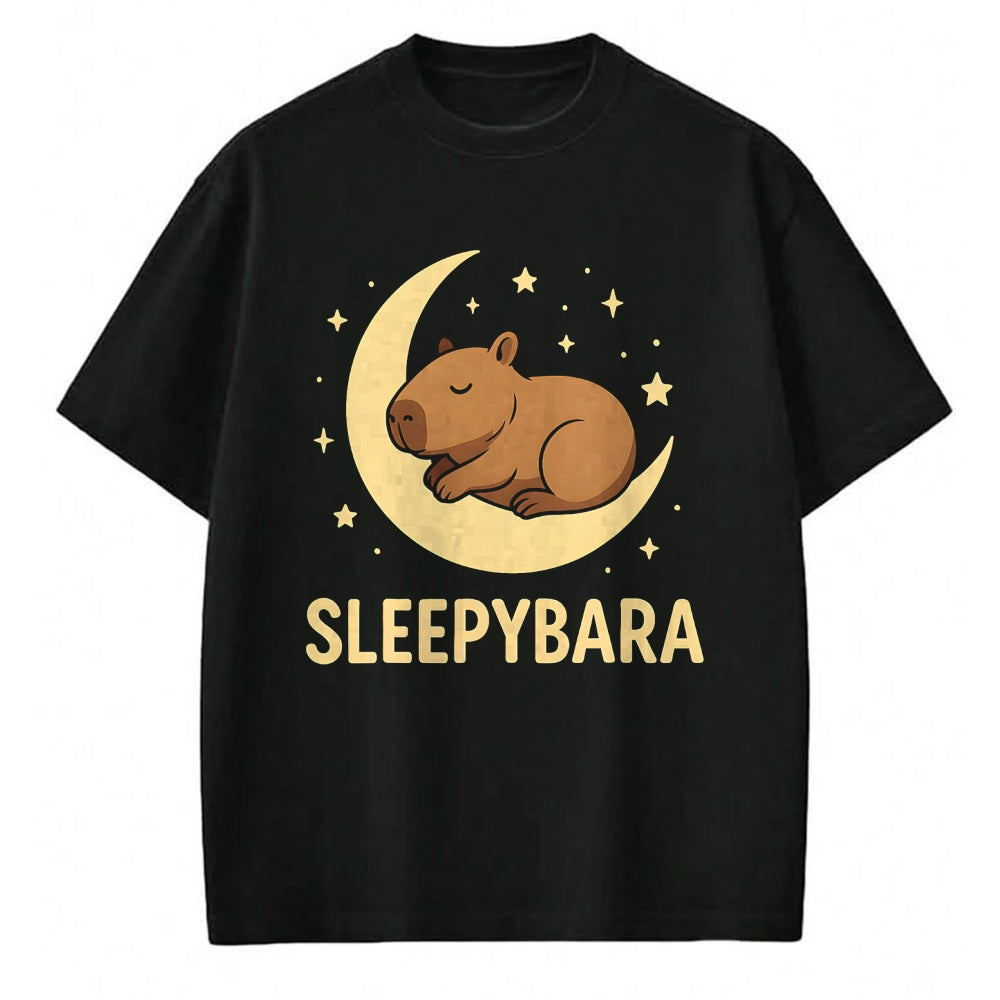 Cute Capybara Shirt, Funny Capybara Unisex T-Shirt/Hoodie/Sweatshirt HLT00 - Cute Sleepybara Funny Capybara Sleeping on Moon Graphic T-Shirt