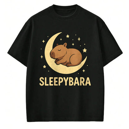Cute Capybara Shirt, Funny Capybara Unisex T-Shirt/Hoodie/Sweatshirt HLT00 - Cute Sleepybara Funny Capybara Sleeping on Moon Graphic T-Shirt