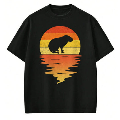 Cute Capybara Shirt, Funny Capybara Unisex T-Shirt/Hoodie/Sweatshirt HLT00 - Capybara shirt 70s vintage retro sunset Capybara T-Shirt