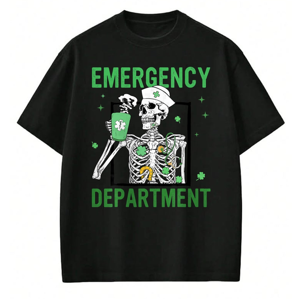 Patrick Day Shirts for Family, Funny Patrick Day shirts, st patrick's day Unisex T-Shirt/Hoodie/Sweatshirt HLT00 - Skeleton Emergency Department Coffee ER Nurse St Patrick Day T-Shirt (1)