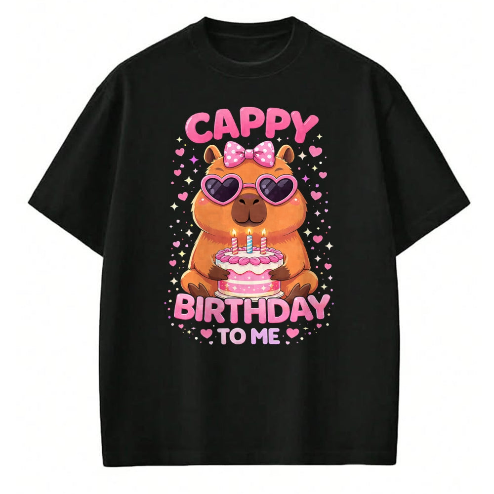 Cute Capybara Shirt, Funny Capybara UnisexT-Shirt/Hoodie/Sweatshirt HLT00 - Cappy Birthday Capybara Birthday to Me Birthday Pink Bow T-Shirt